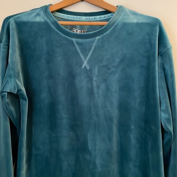 NWT The Original Muk Luks Sweatshirt SZ M So Soft Scoop Neck Teal Pullover - Picture 3 of 10